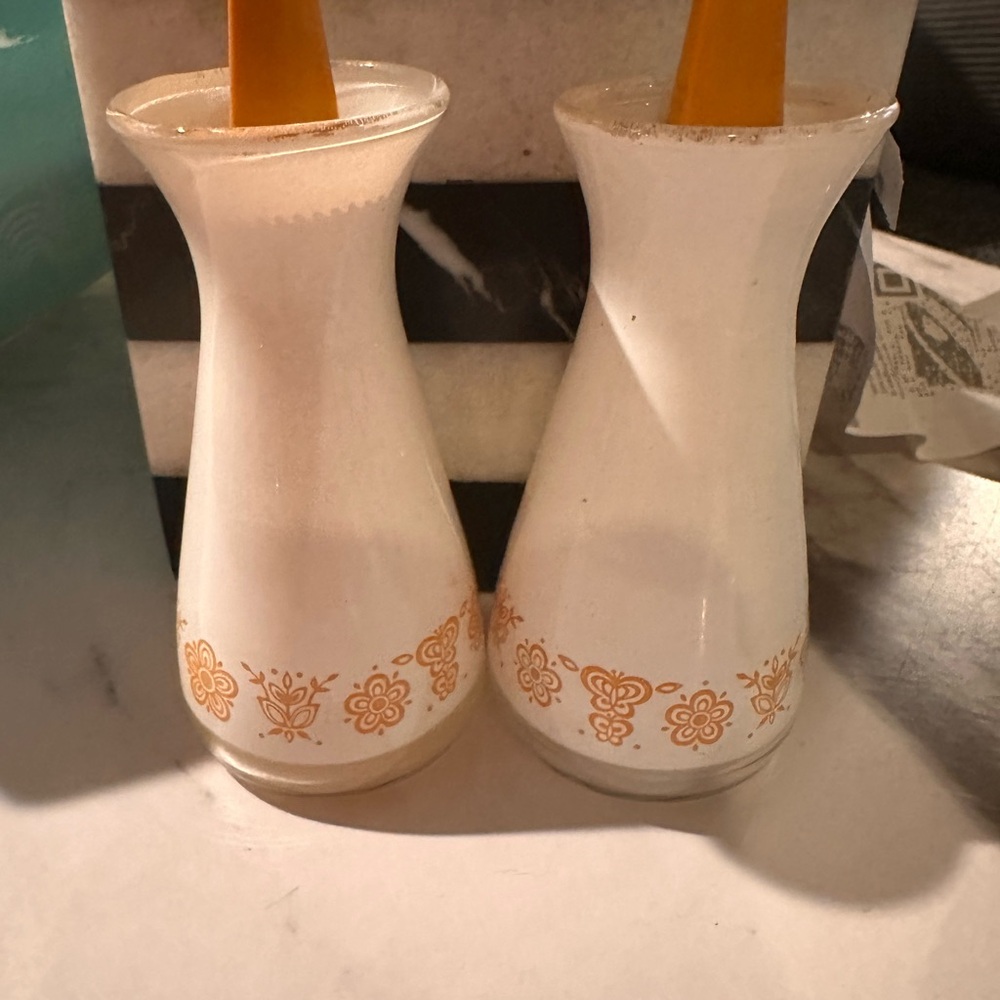 RARE Vintage Pyrex Floral Patterned Glass Vases - White and Orange